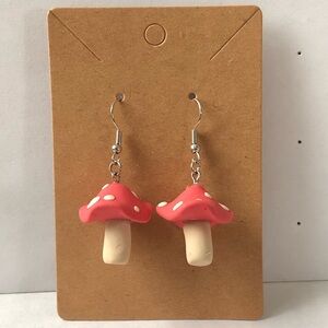 Handmade Mushroom Polymer Clay Dangle earrings  Matte in Red and White Color